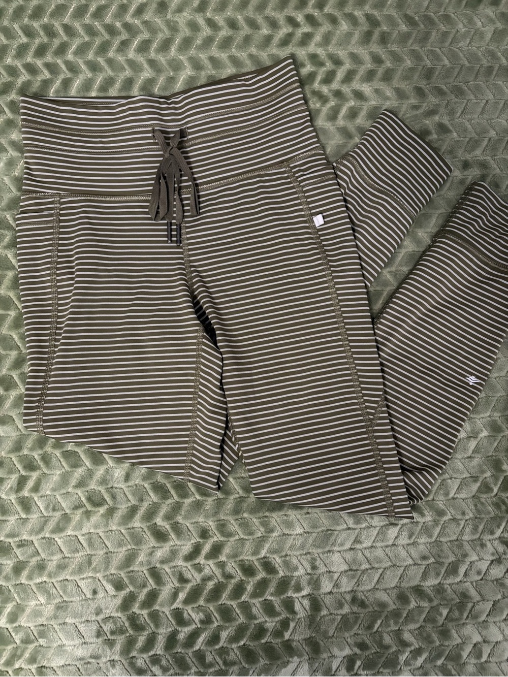 HALARA Olive Green & White Striped Straight Leg Pants